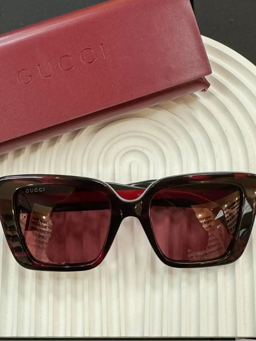 Gucci Burgundy Square Cat-Eye Sunglasses